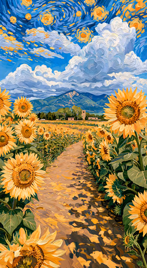 Impressionist Sunflower Field — iPhone lock screen wallpaper