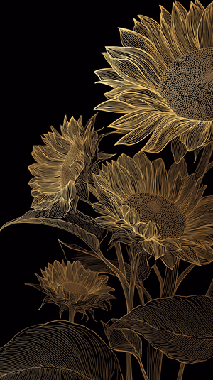 Gold Sunflower Lineart