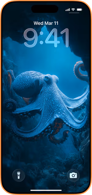 Wallpaper preview on iPhone 17 Pro Max running iOS 26 - Midnight Octopus