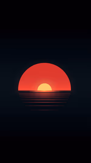 Minimalist retro sunset centered on a deep red orange horizon with horizontal reflection lines ultra HD 8K background.