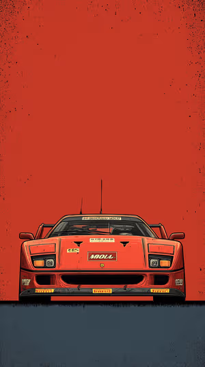 Retro grunge illustrated supercar front centered on a bold red background in vintage comic art style, ultra hd 8K background.