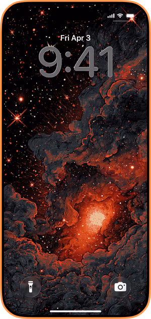 Wallpaper preview on iPhone 17 Pro Max running iOS 26 - Crimson Nebula Etching