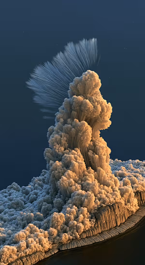 Surreal cloud formation centered on a navy background in atmospheric aesthetic.