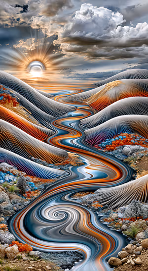 Surreal River Landscape — iPhone lock screen wallpaper