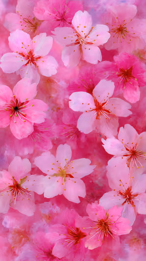 Abstract oil paint cherry blossom centered on soft pink background in dreamy spring aesthetic, ultra HD image