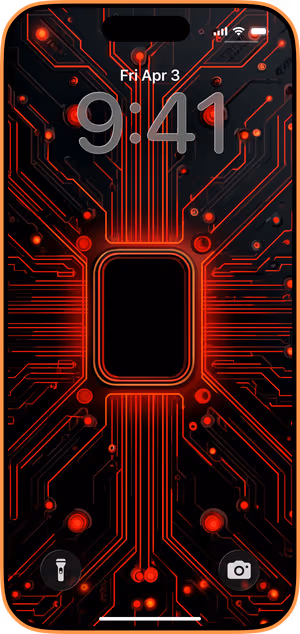 Wallpaper preview on iPhone 17 Pro Max running iOS 26 - Neon Circuit Core