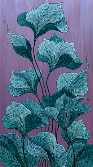 Teal Botanical Lines