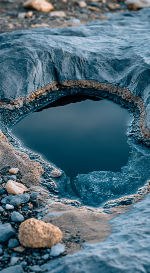 Nature river pool centered on a teal blue rocky background in a serene aesthetic.