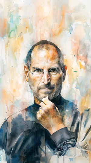 Watercolor tech portrait of a thoughtful man in round glasses on a soft pastel abstract background, ultra HD.