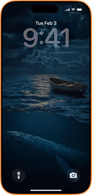 Wallpaper preview on iPhone 17 Pro Max running iOS 26 - Moonlit Ocean Whale
