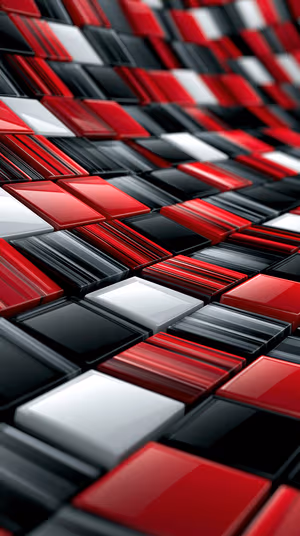3D abstract tile mosaic with glossy red, black and white squares in a sleek geometric aesthetic (Ultra HD wallpaper)
