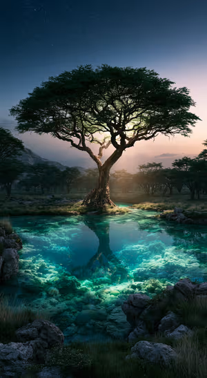 Emerald Tree Reflection — iPhone lock screen wallpaper