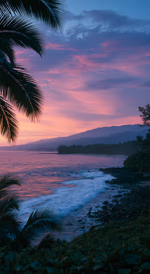 Tropical Twilight Coast — iPhone lock screen wallpaper