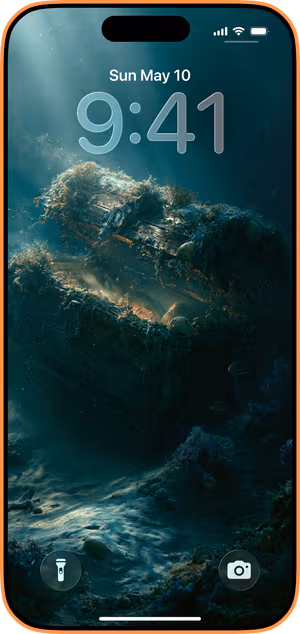 Wallpaper preview on iPhone 17 Pro Max running iOS 26 - Sunken Treasure Chest