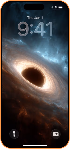 Wallpaper preview on iPhone 17 Pro Max running iOS 26 - Luminous Accretion Disk