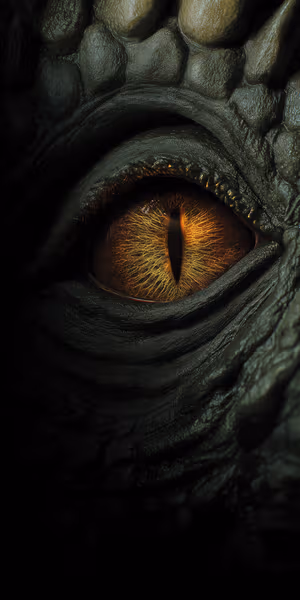 Dark fantasy dragon eye close up with radiant golden iris and textured scales ultra HD mobile background.