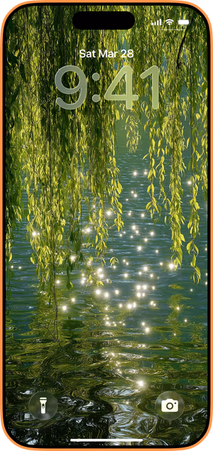 Wallpaper preview on iPhone 17 Pro Max running iOS 26 - Willow Sparkle