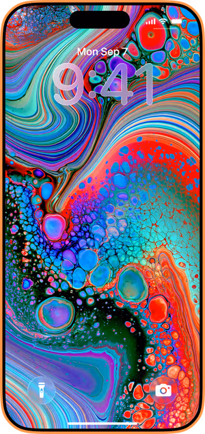 Wallpaper preview on iPhone 17 Pro Max running iOS 26 - Neon Marbled Abstract