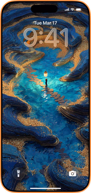 Wallpaper preview on iPhone 17 Pro Max running iOS 26 - Lantern Pathway