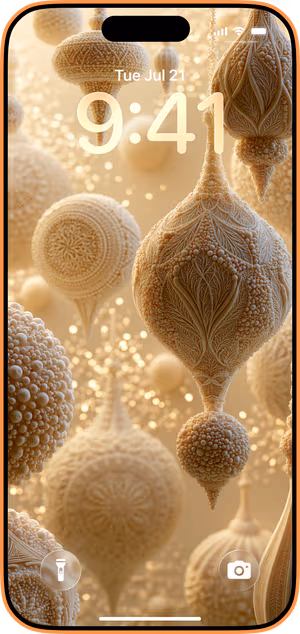 Wallpaper preview on iPhone 17 Pro Max running iOS 26 - Ivory Filigree Ornaments