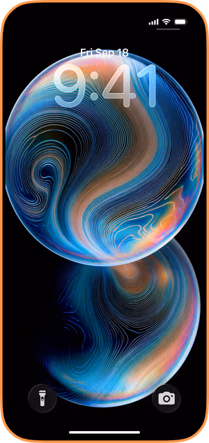 Wallpaper preview on iPhone 17 Pro Max running iOS 26 - Fluid Orbit Abstract Sphere