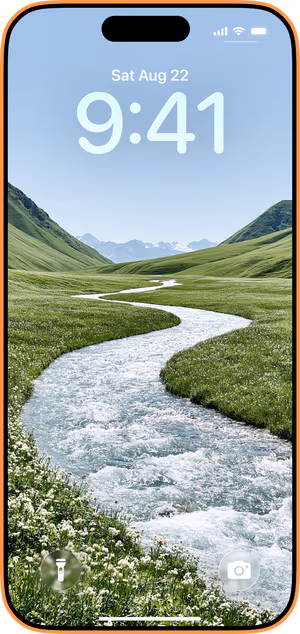 Wallpaper preview on iPhone 17 Pro Max running iOS 26 - Green Valley Stream