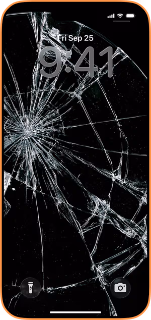 Wallpaper preview on iPhone 17 Pro Max running iOS 26 - Cracked Glass Black Contrast