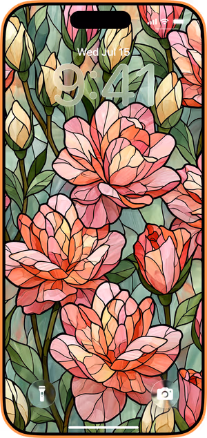 Wallpaper preview on iPhone 17 Pro Max running iOS 26 - Coral Peony Mosaic