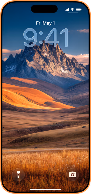 Wallpaper preview on iPhone 17 Pro Max running iOS 26 - Sunlit Alpine Ridge