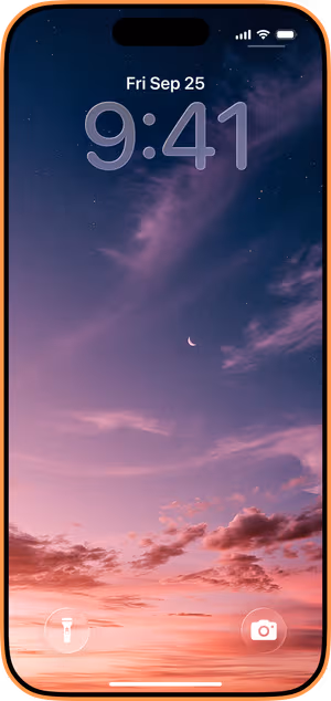 Wallpaper preview on iPhone 17 Pro Max running iOS 26 - Pink Twilight Crescent Sky