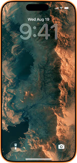 Wallpaper preview on iPhone 17 Pro Max running iOS 26 - Teal Desert Topography