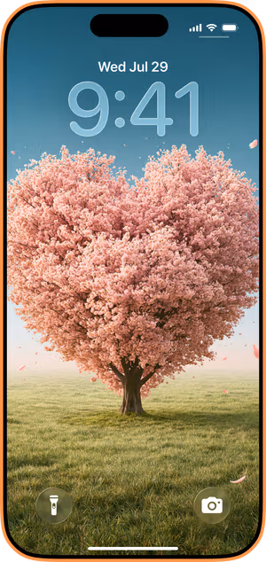 Wallpaper preview on iPhone 17 Pro Max running iOS 26 - Cherry Heart Tree