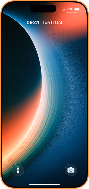 Wallpaper preview on iPhone 17 Pro Max running iOS 26 - Blue Coral Light Arc