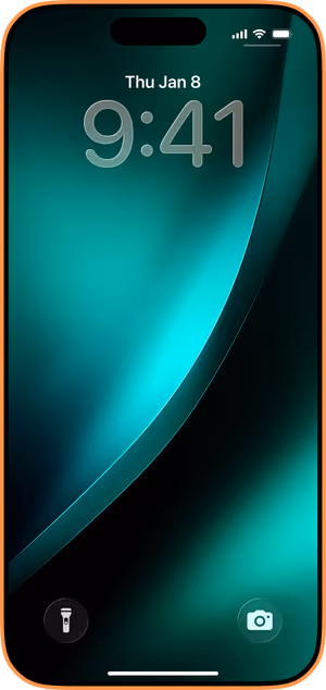 Wallpaper preview on iPhone 17 Pro Max running iOS 26 - teal curve gradient