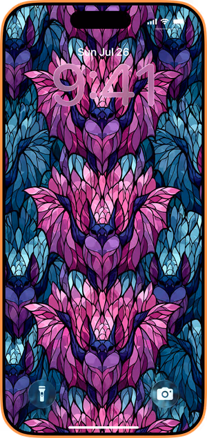 Wallpaper preview on iPhone 17 Pro Max running iOS 26 - Stained Glass Bats