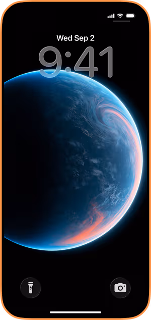 Wallpaper preview on iPhone 17 Pro Max running iOS 26 - Cinematic Blue Planet