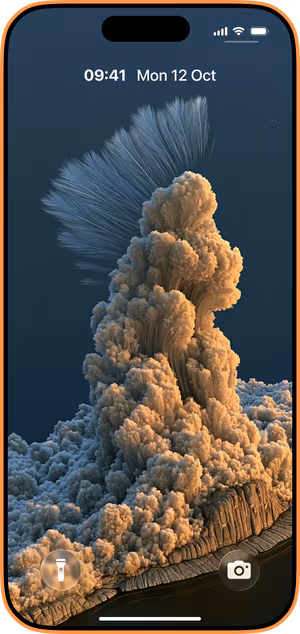 Wallpaper preview on iPhone 17 Pro Max running iOS 26 - Navy Gold Cloud Formation
