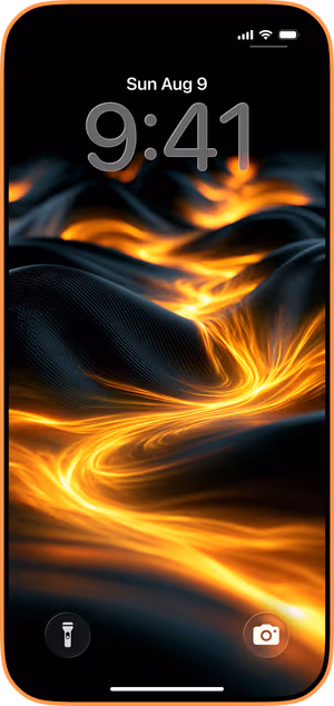 Wallpaper preview on iPhone 17 Pro Max running iOS 26 - Black Gold Light Flow