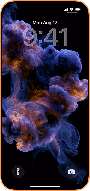 Wallpaper preview on iPhone 17 Pro Max running iOS 26 - Fluid Ink Clouds