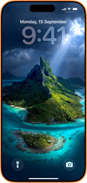 Wallpaper preview on iPhone 17 Pro Max running iOS 26 - Lagoon Sunbeam