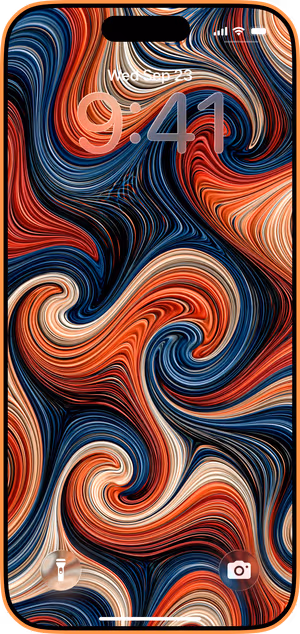 Wallpaper preview on iPhone 17 Pro Max running iOS 26 - Red Blue Marbled Swirl