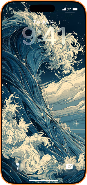 Wallpaper preview on iPhone 17 Pro Max running iOS 26 - Celestial Ocean Wave