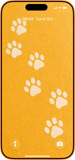 Wallpaper preview on iPhone 17 Pro Max running iOS 26 - Golden Paw Print Texture
