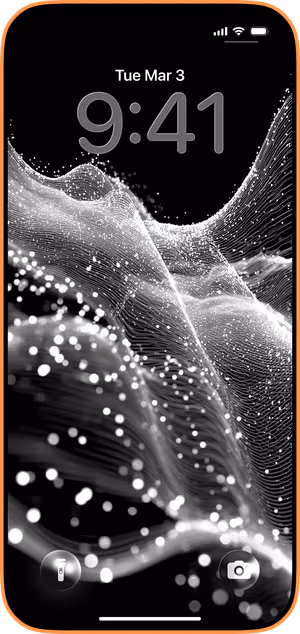 Wallpaper preview on iPhone 17 Pro Max running iOS 26 - Monochrome Particle Wave