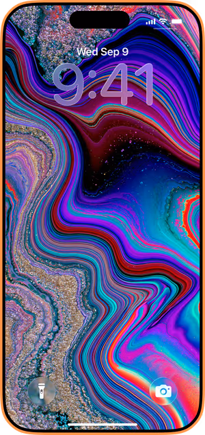 Wallpaper preview on iPhone 17 Pro Max running iOS 26 - Neon Fluid Marble