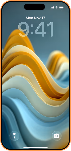 Wallpaper preview on iPhone 17 Pro Max running iOS 26 - Teal Gold Wave Layers