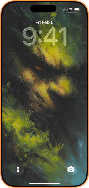 Wallpaper preview on iPhone 17 Pro Max running iOS 26 - Moss Guardian Portrait