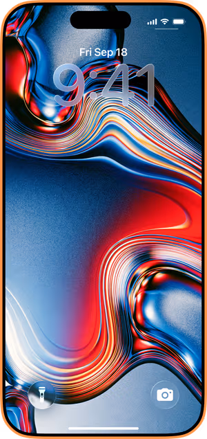 Wallpaper preview on iPhone 17 Pro Max running iOS 26 - Blue Red Liquid Chrome