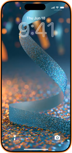 Wallpaper preview on iPhone 17 Pro Max running iOS 26 - Glitter Ribbon Spiral