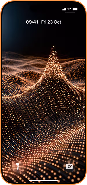 Wallpaper preview on iPhone 17 Pro Max running iOS 26 - Golden Particle Wave